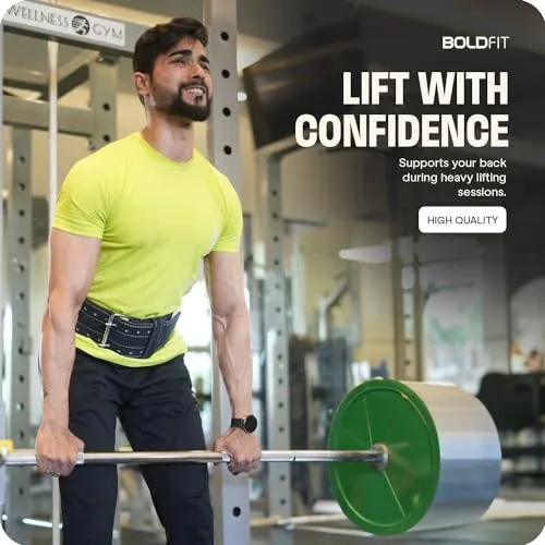 Boldfit Gym Belt for Men Workout Lever Deadlift Belt for Gym Leather Weight lifting Belts, Gym Belt for Women Workout, Powerlifting Belt for Men Exercise Belt, Gym Lifting Belt for Back - L/XL Black