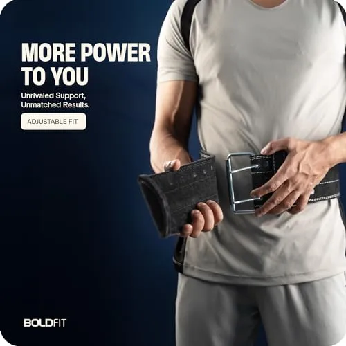Boldfit Gym Belt for Men Workout Lever Deadlift Belt for Gym Leather Weight lifting Belts, Gym Belt for Women Workout, Powerlifting Belt for Men Exercise Belt, Gym Lifting Belt for Back - L/XL Black
