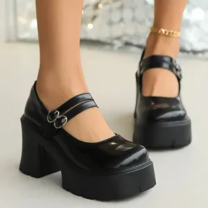 Hnzxzm High Heels Chunky Mary Jane Shoes for Women 2024 Vintage Buckle Strap Platform Pumps Woman Pu Leather Thick Heeled Lolita Shoes