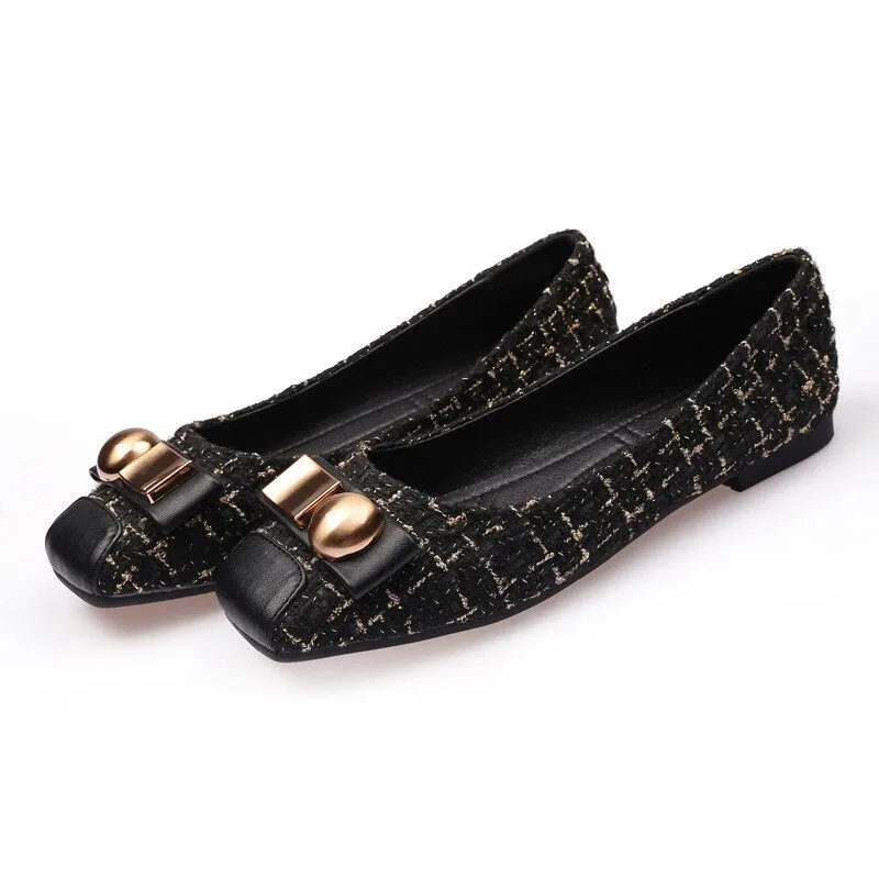 Hnzxzm Spring Summer Fashion Brand Office Ladies Shoes Women Flats Flat Casual Woman Boat Shoes Plaid Plus Size 42 A2801