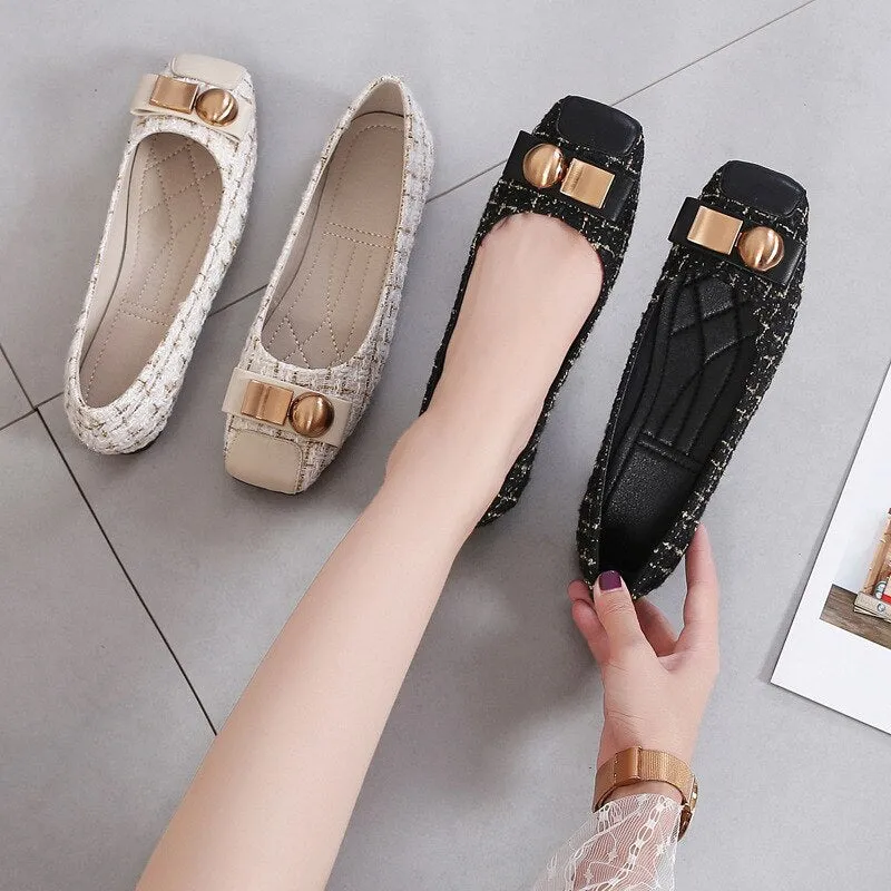 Hnzxzm Spring Summer Fashion Brand Office Ladies Shoes Women Flats Flat Casual Woman Boat Shoes Plaid Plus Size 42 A2801