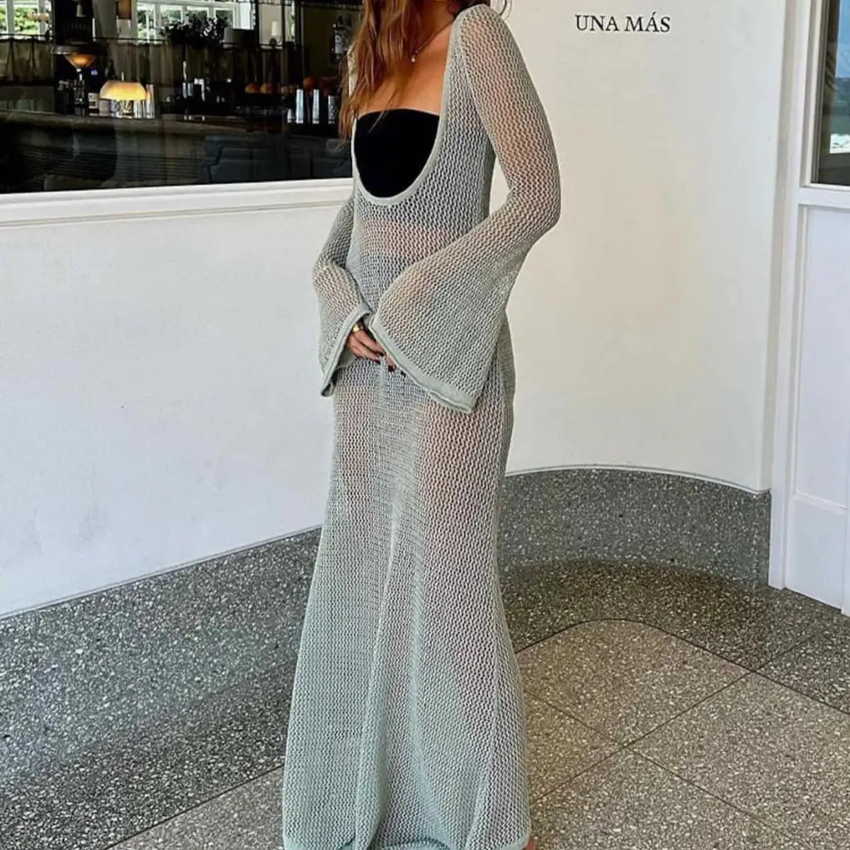 JOSKAA Chic Women Sexy Backless Long Dress Club Party Night Bohemian Beach Holiday Bikini Cover-Ups Dress Sun Protection Bodycon