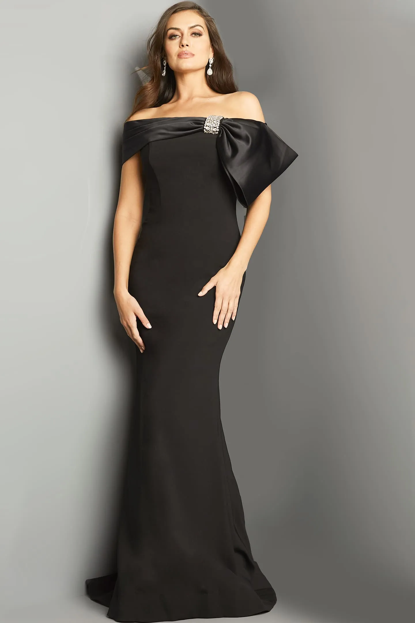 Jovani - 07014 - Off-Shoulder Gown with Satin Bow Detail