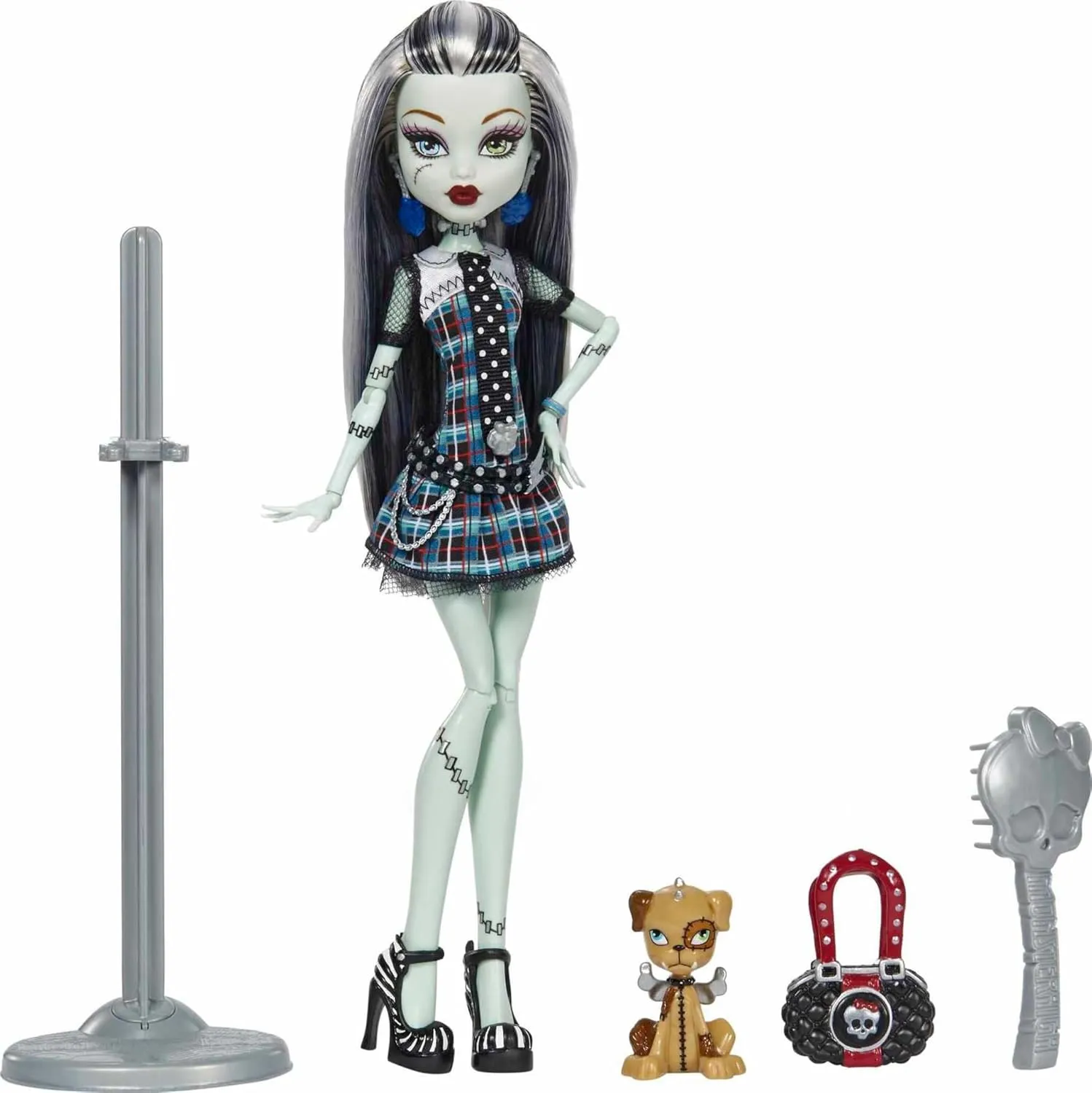 Monster High 10.5 inch Frankie Stein Reproduction Doll Wearing Original Fashion & Shoes, with Pet, Doll Stand & Accessories Gift for Ages 6 