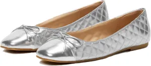 MOOMMO Women Cap Toe Flats Bow Slip On Ballet Flats Comfort Quilted Colorblock Flat Shoes Round Toe Flat Heel Dress Shoes Office Ladies Party Chic Driver Flats Casual 4-11 M US