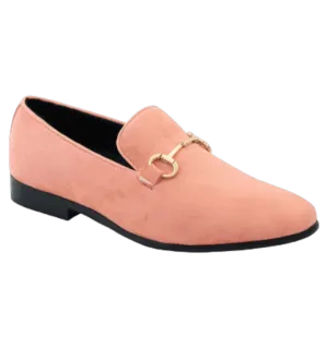 Peach Men's Velvet Slip-On Dress Shoe with Gold Buckle By Island Footwear