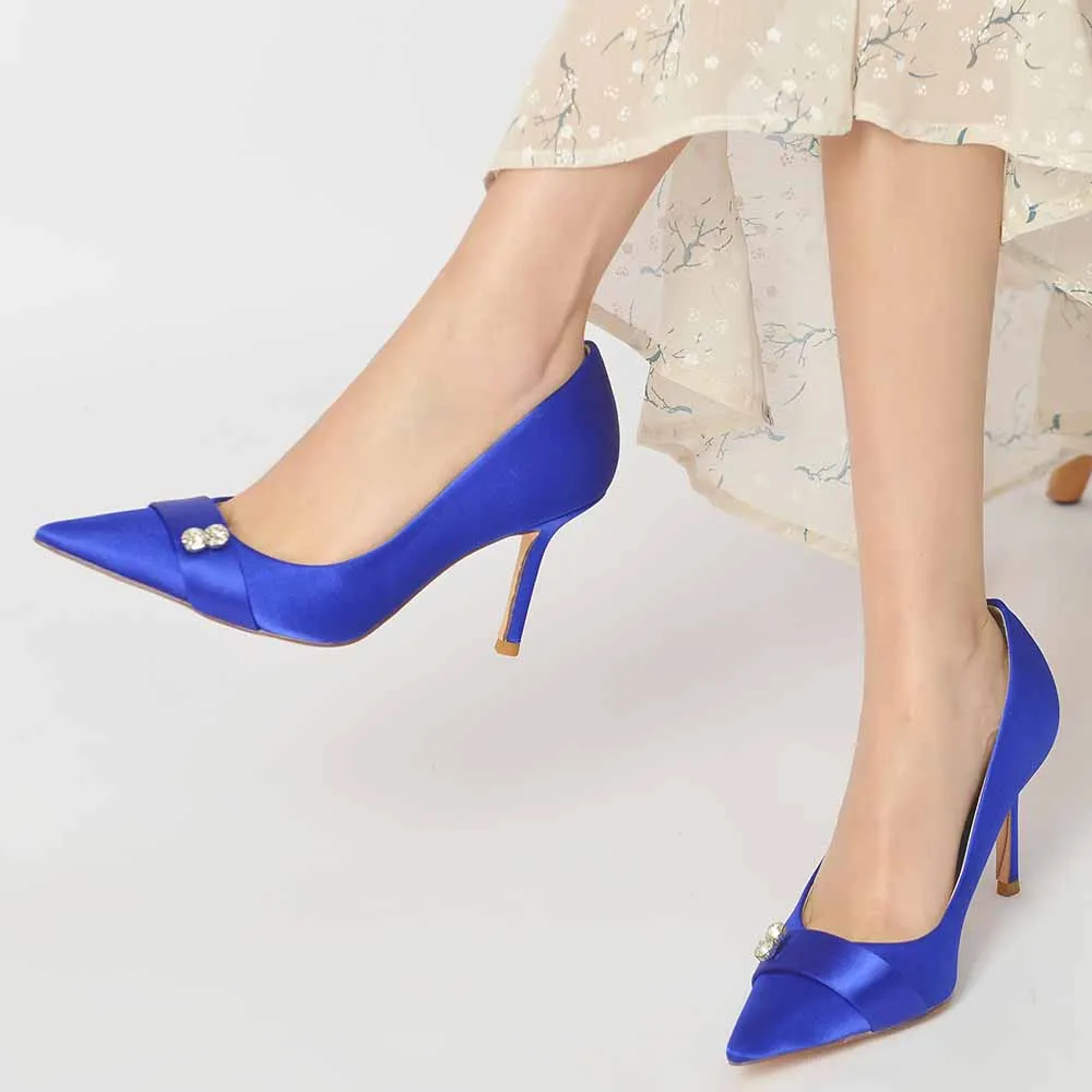Satin Party Heels Weddng Pumps Closed Toe Heeled Dress Shoes