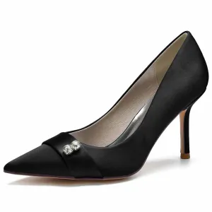 Satin Party Heels Weddng Pumps Closed Toe Heeled Dress Shoes