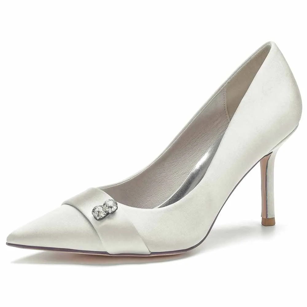 Satin Party Heels Weddng Pumps Closed Toe Heeled Dress Shoes