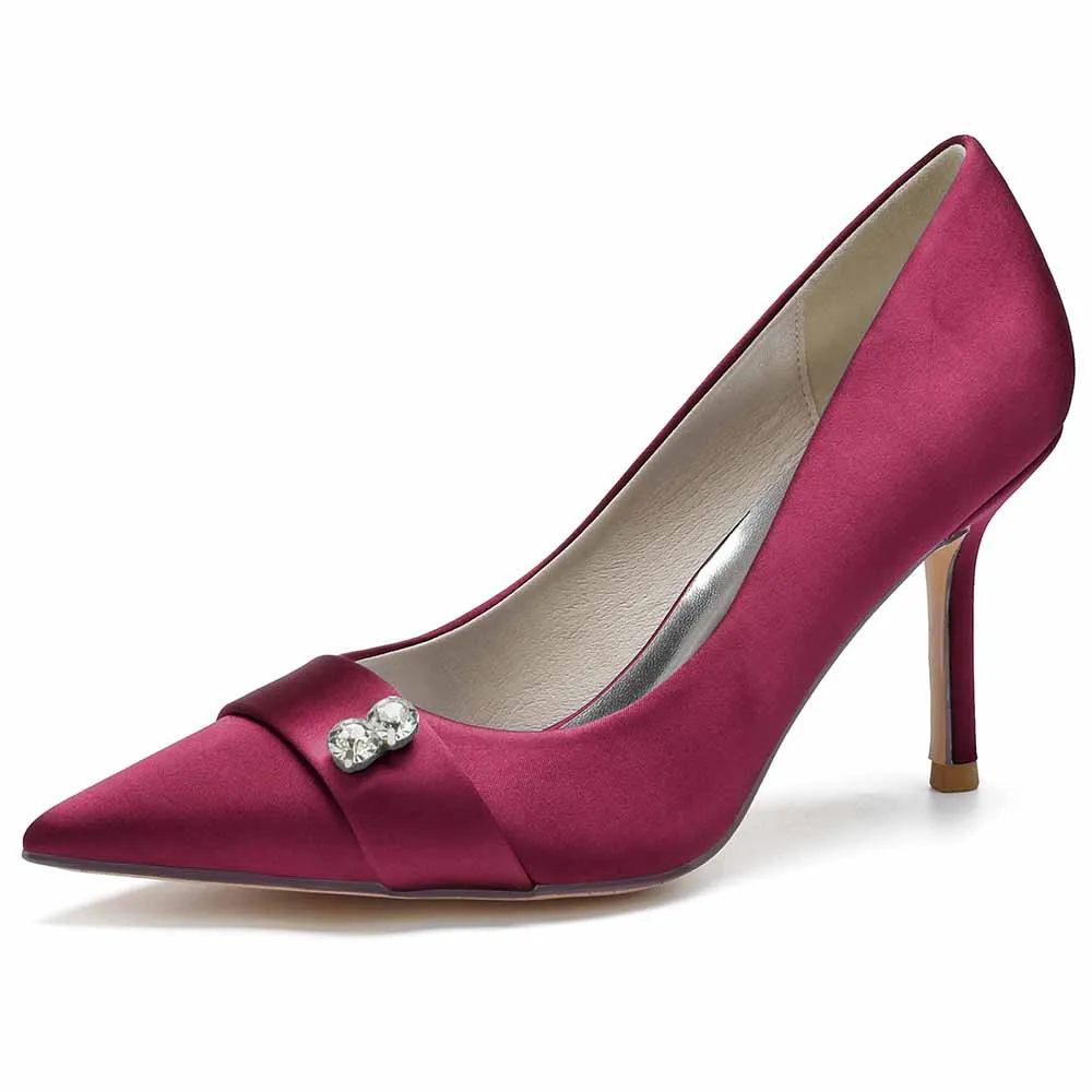 Satin Party Heels Weddng Pumps Closed Toe Heeled Dress Shoes