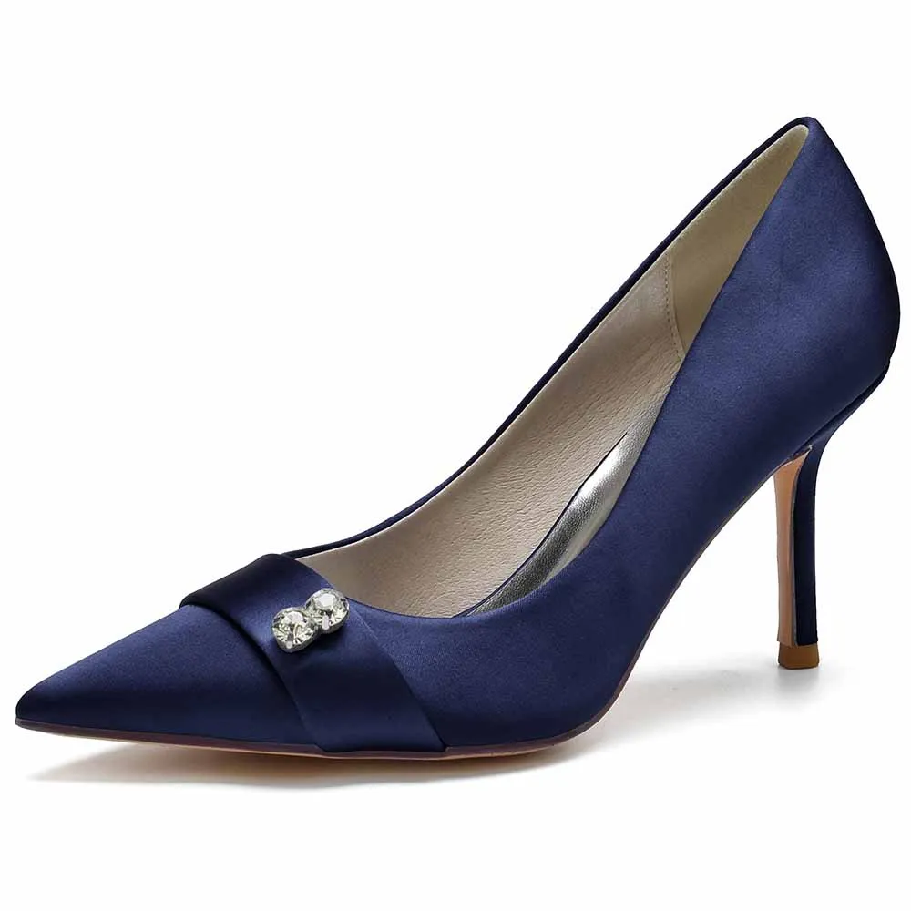 Satin Party Heels Weddng Pumps Closed Toe Heeled Dress Shoes