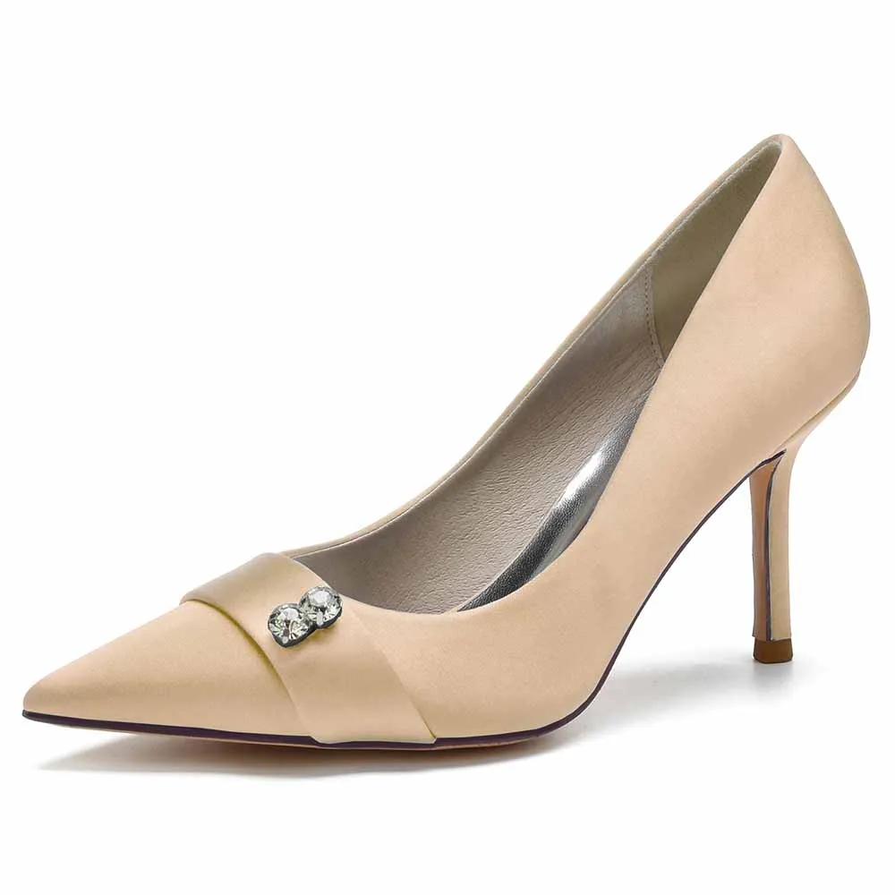 Satin Party Heels Weddng Pumps Closed Toe Heeled Dress Shoes