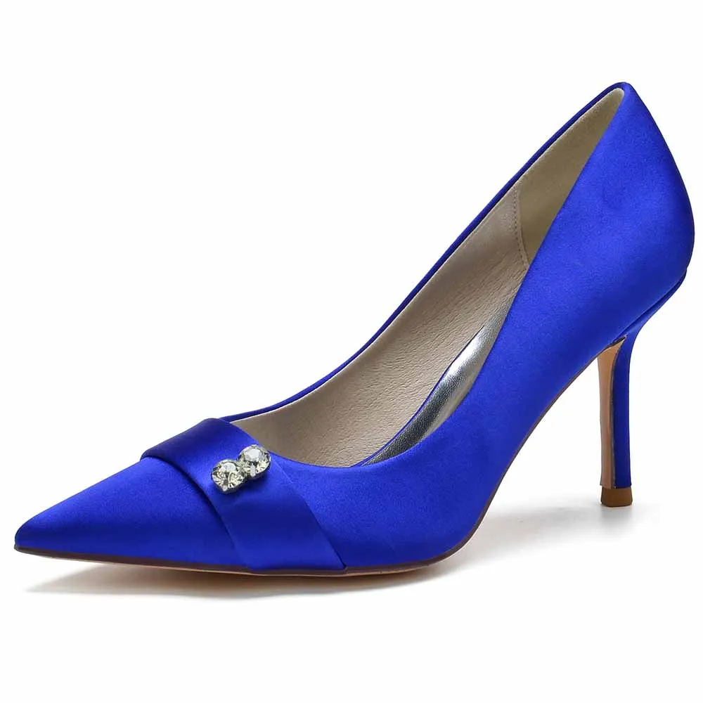 Satin Party Heels Weddng Pumps Closed Toe Heeled Dress Shoes