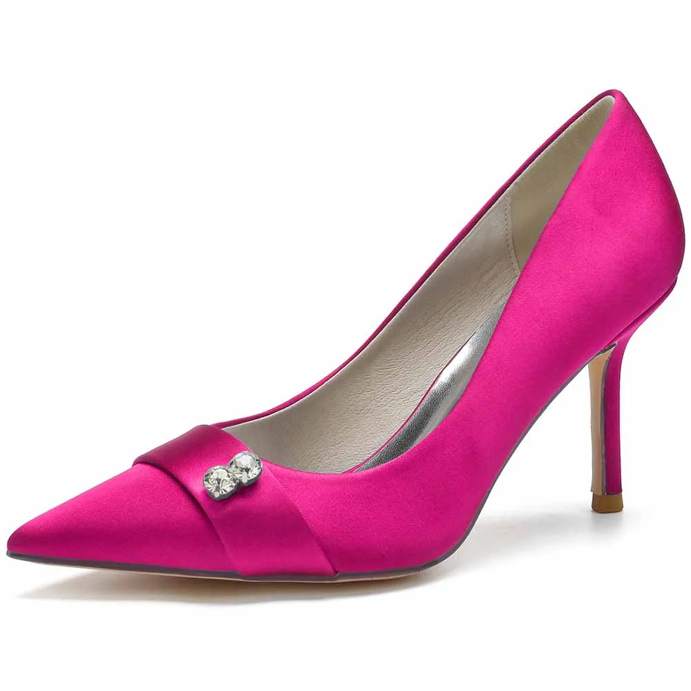 Satin Party Heels Weddng Pumps Closed Toe Heeled Dress Shoes