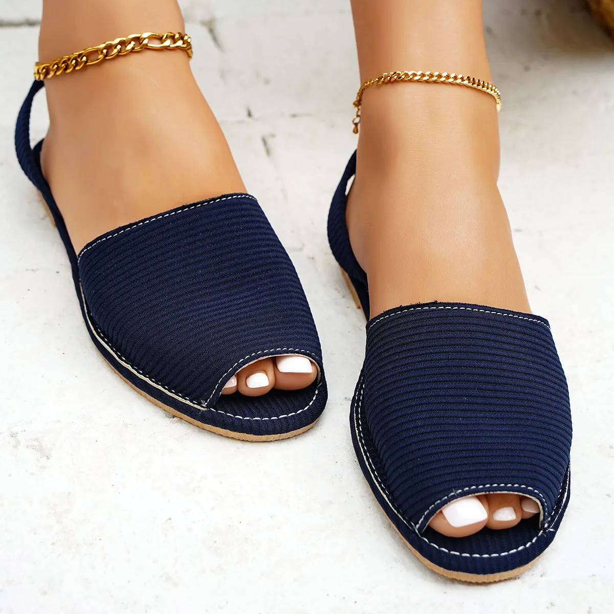 Sohiwoo Casual Peep Toe Flats Back Strap Sandals