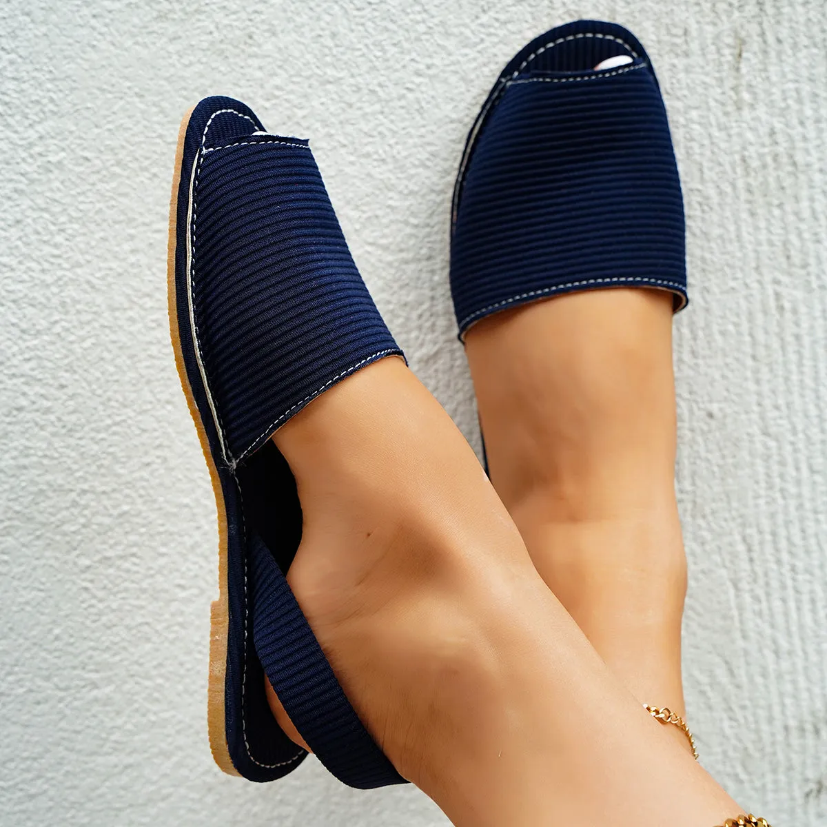 Sohiwoo Casual Peep Toe Flats Back Strap Sandals