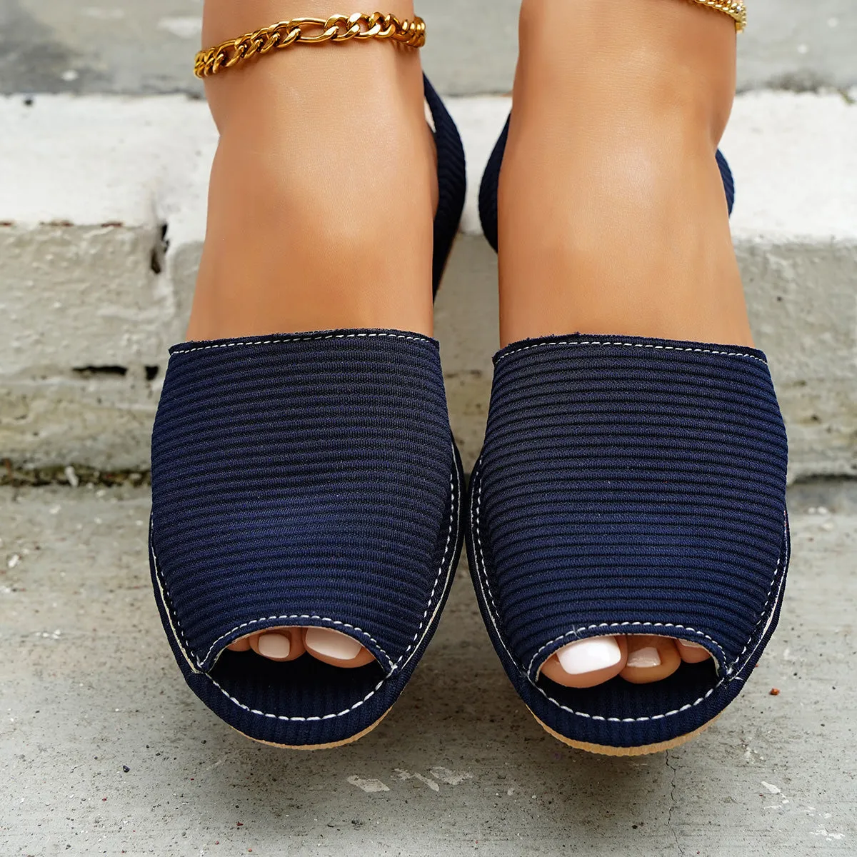 Sohiwoo Casual Peep Toe Flats Back Strap Sandals