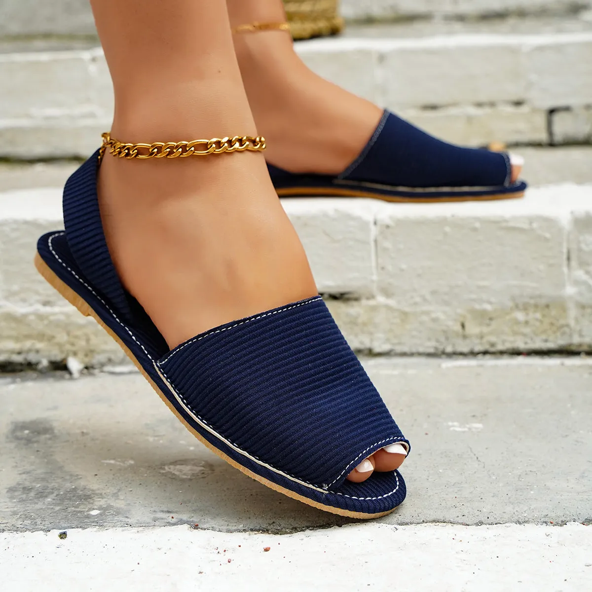 Sohiwoo Casual Peep Toe Flats Back Strap Sandals