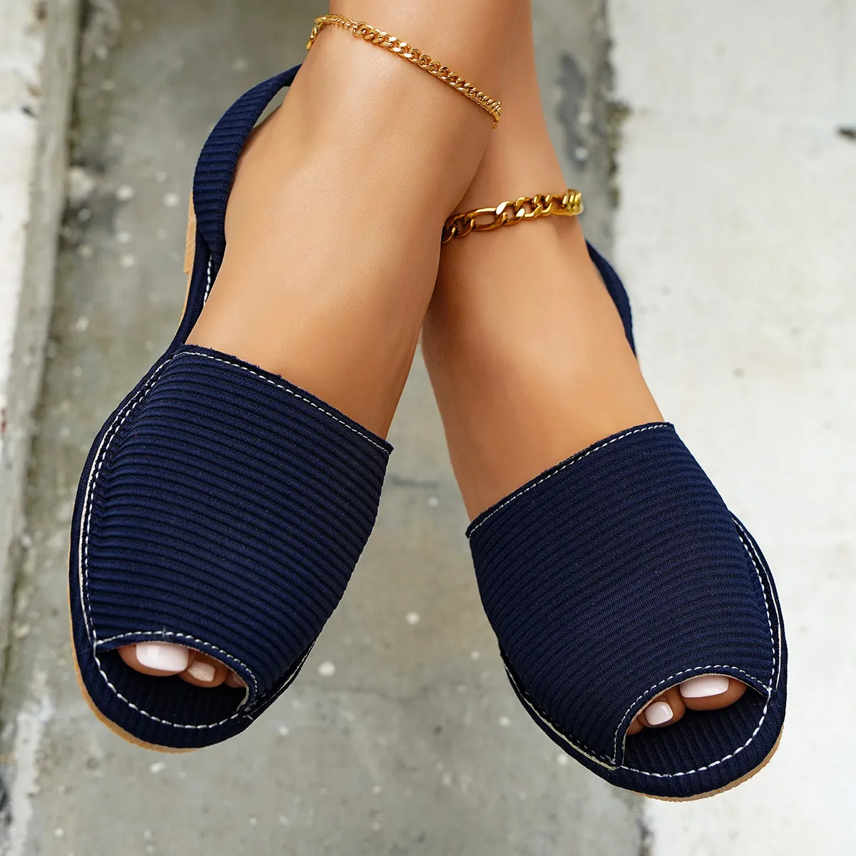 Sohiwoo Casual Peep Toe Flats Back Strap Sandals