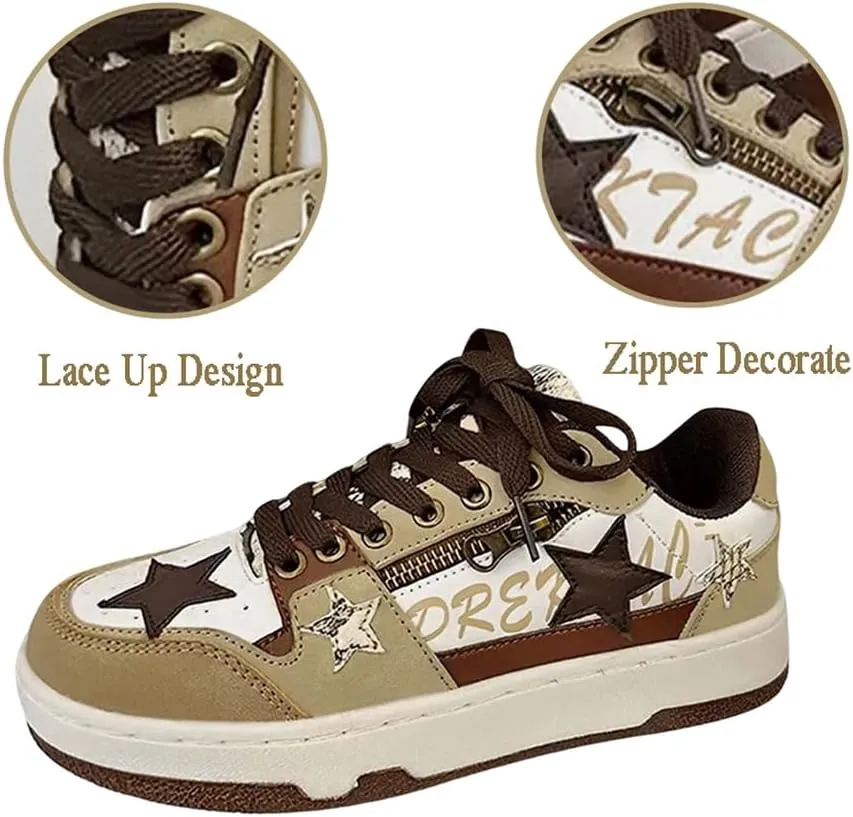 Women's Fashion Star Sneaker Lace Up Sporty Sneakers for Women Comfortable Walking Shoes Casual Skate Shoes Low Top Tennis Shoes