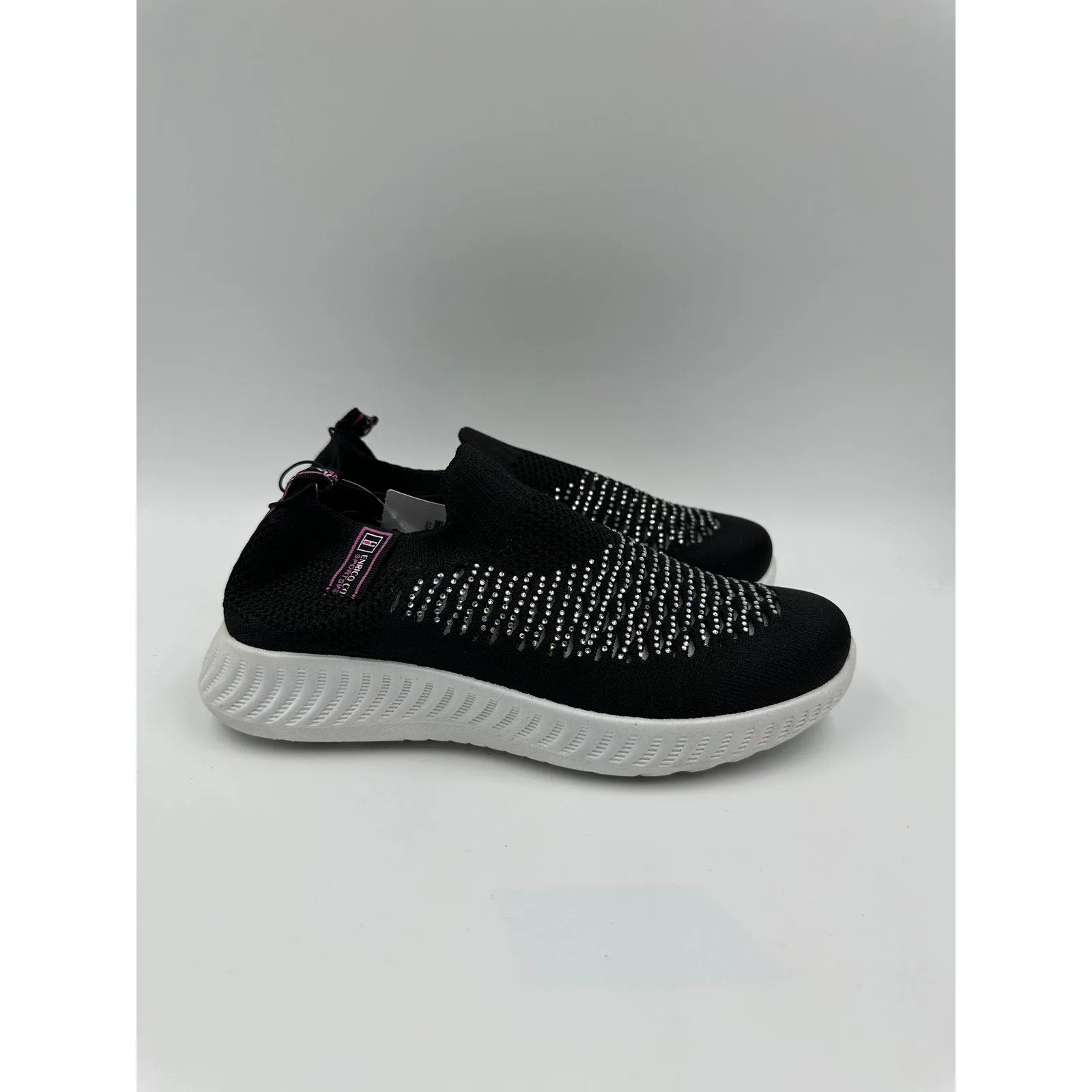 Women's Size 6.5, Sparkly Black and White Slip-on Sneakers with thick Cushy Sole