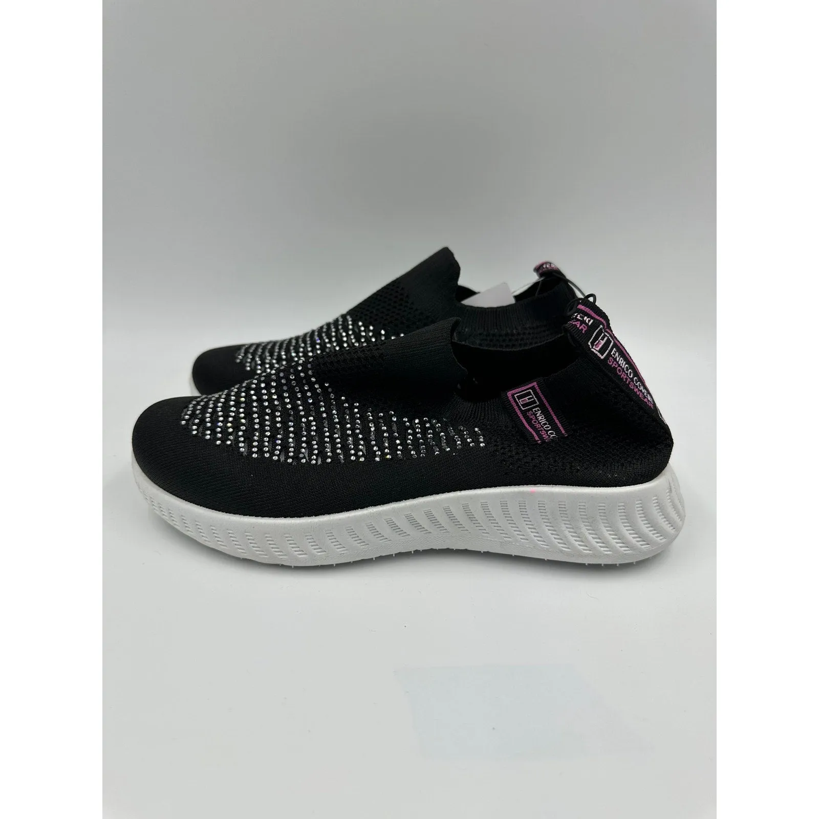 Women's Size 6.5, Sparkly Black and White Slip-on Sneakers with thick Cushy Sole