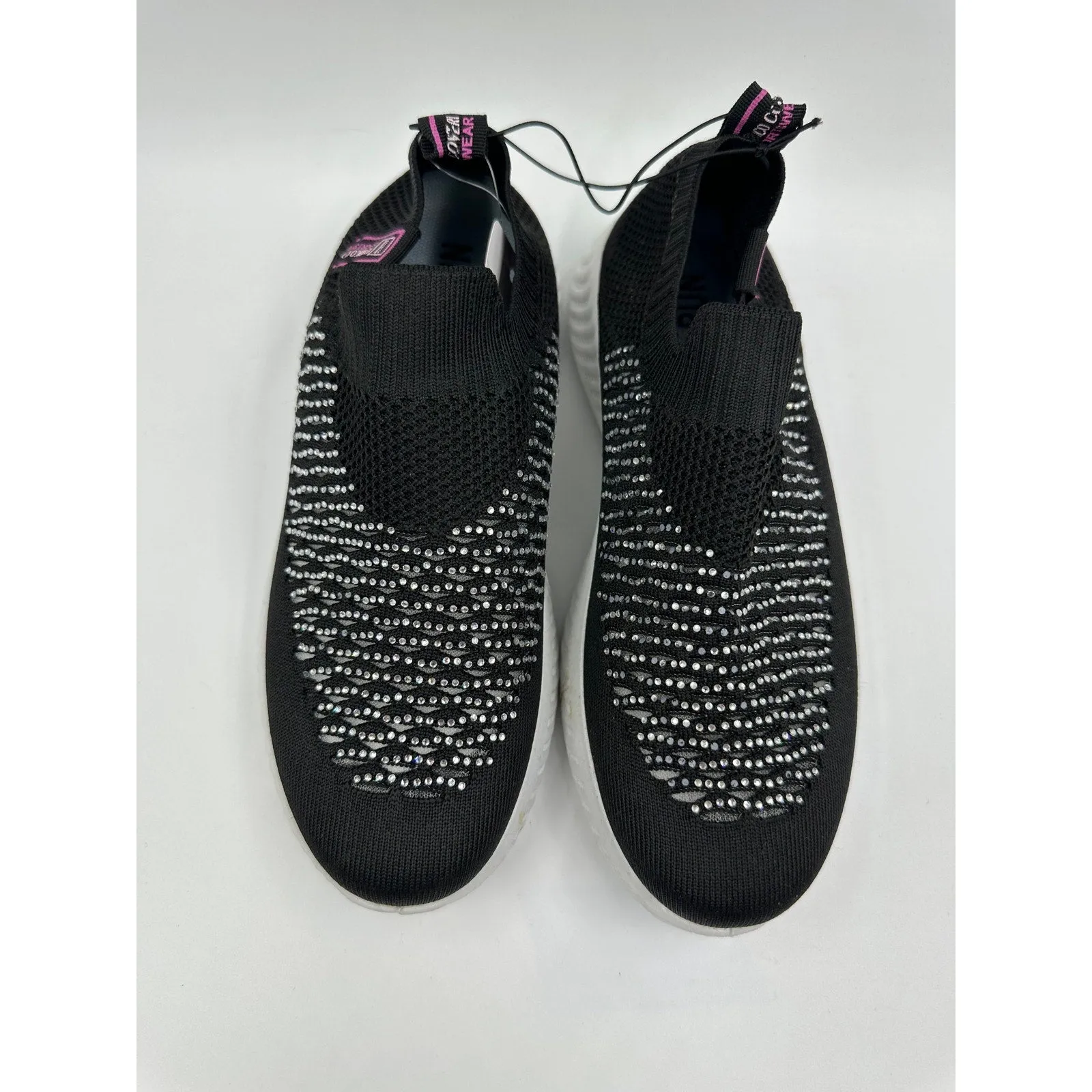 Women's Size 6.5, Sparkly Black and White Slip-on Sneakers with thick Cushy Sole