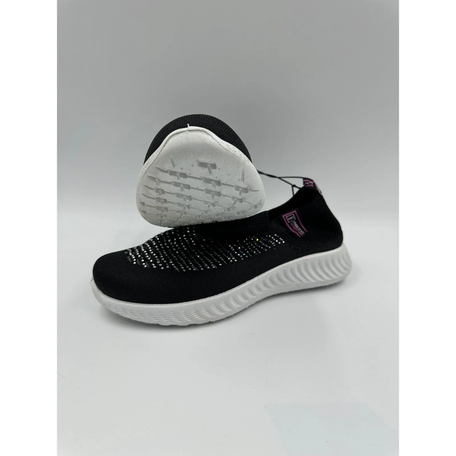 Women's Size 6.5, Sparkly Black and White Slip-on Sneakers with thick Cushy Sole