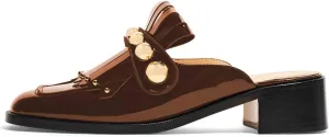 XYD Women's Chic Studs Short Low Chunky Heel Mules Tassels Square Toe Backless Casual Dress Sandals Shoes